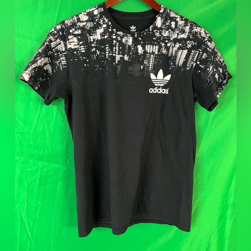 Adidas short sleeve t-shirt, black white white design, adult size medium, used